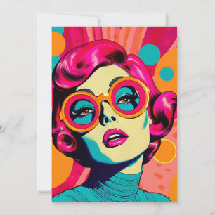 Retro kleurrijke stijl uitnodiging, vrouw kaart