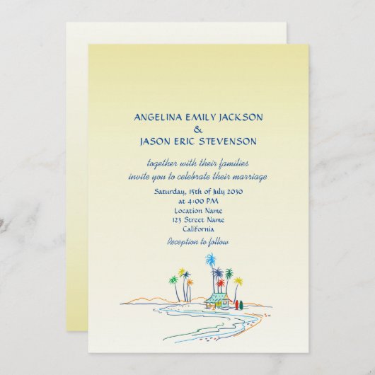 Retro Kleurrijke Strandbruiloft Kaart (Voorkant / Achterkant)