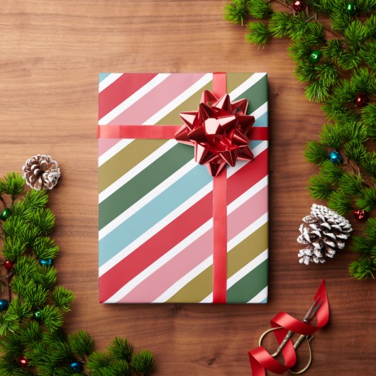 Retro Kleurrijke Streep Kerst Feestdagen Cadeaupapier (Feestdagen Geschenken)