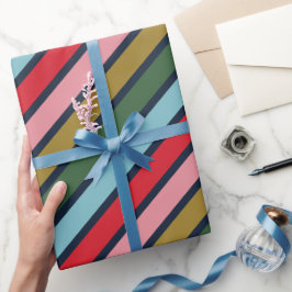 Retro Kleurrijke Streep Kerst Feestdagen Cadeaupapier