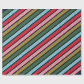 Retro Kleurrijke Streep Kerst Feestdagen Cadeaupapier (Vlak)