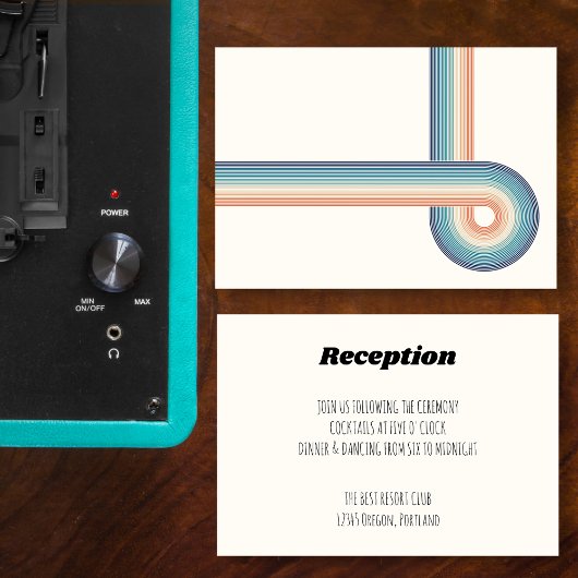 Retro Kleurrijke Strepen 70er Trouwontvangstkaart Kaart