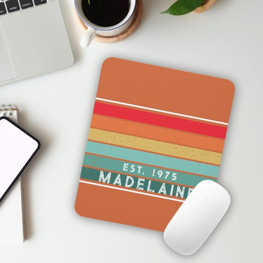 Retro  kleurrijke strepen Warm Sinaasappel Muismat