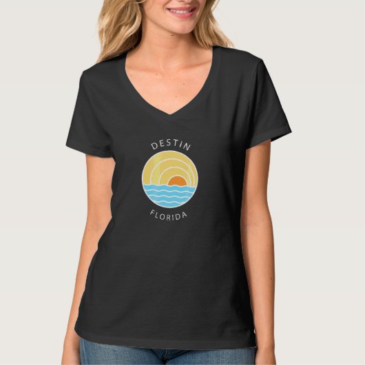 Retro Kleurrijke Sunset Destin Beach Florida Ocean T-shirt (Voorkant)