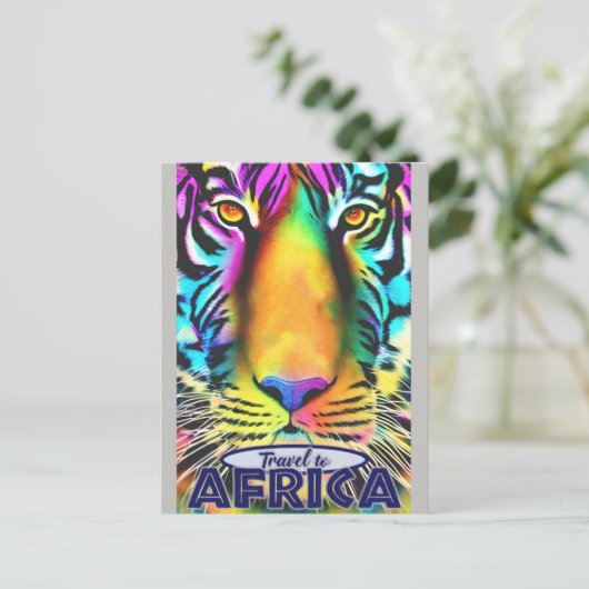Retro Kleurrijke Tijger Reizen Afrika Briefkaart (Staand voorkant)