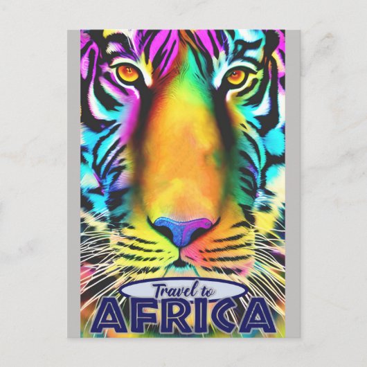 Retro Kleurrijke Tijger Reizen Afrika Briefkaart (Voorkant)