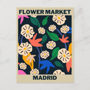 Retro Kleurrijke Tropische Bloemenmarkt Madrid Briefkaart
