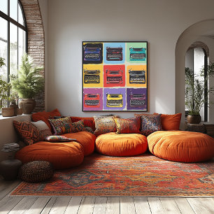 Retro Kleurrijke Typewriter Pop Art Grid Print