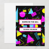 RETRO KLEURRIJKE VORMEN GEBOREN 80'S SCHOOL REÜNIE KAART (Voorkant / Achterkant)