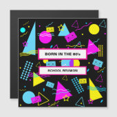 RETRO KLEURRIJKE VORMEN GEBOREN 80'S SCHOOL REÜNIE MAGNETISCHE UITNODIGING (Voorkant / Achterkant)