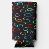 Retro kleurrijke vormen patroon op zwart seltzer blikjeskoeler (Achterkant)