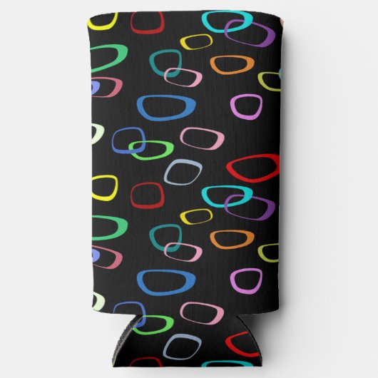 Retro kleurrijke vormen patroon op zwart seltzer blikjeskoeler (Voorkant)