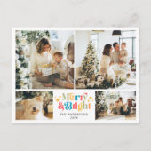 Retro Kleurrijke Vrolijk en Helder 4 Foto Kerstmis Feestdagenkaart (Voorkant)