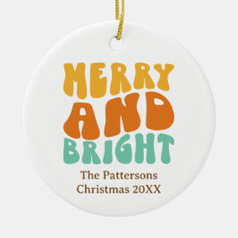 Retro Kleurrijke Vrolijke en Heldere Kerstvakantie Keramisch Ornament