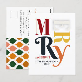Retro Kleurrijke Vrolijke & Heldere Vintage Kerstm Briefkaart