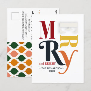 Retro Kleurrijke Vrolijke & Heldere Vintage Kerstm Briefkaart