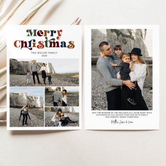 Retro Kleurrijke Vrolijke Kerstmis Fotocollage Feestdagenkaart