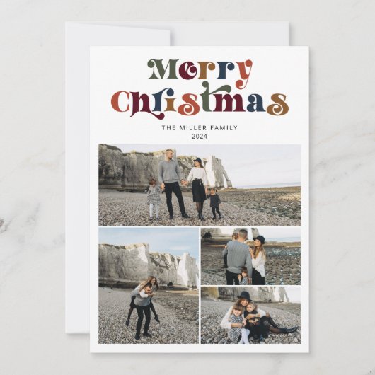 Retro Kleurrijke Vrolijke Kerstmis Fotocollage Feestdagenkaart (Voorkant)