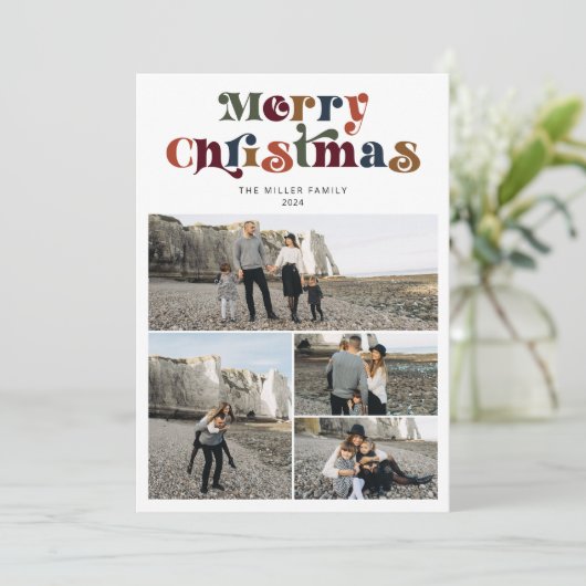 Retro Kleurrijke Vrolijke Kerstmis Fotocollage Feestdagenkaart (Staand voorkant)
