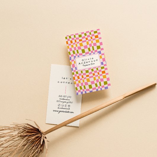 Retro Kleurrijke Wavy Geruite Eigenzinnige Boho Gi Visitekaartje