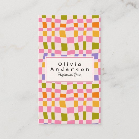 Retro Kleurrijke Wavy Geruite Eigenzinnige Boho Gi Visitekaartje (Voorkant)