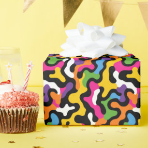 Retro Kleurrijke Wervelingen Abstract Patroon Funk Cadeaupapier