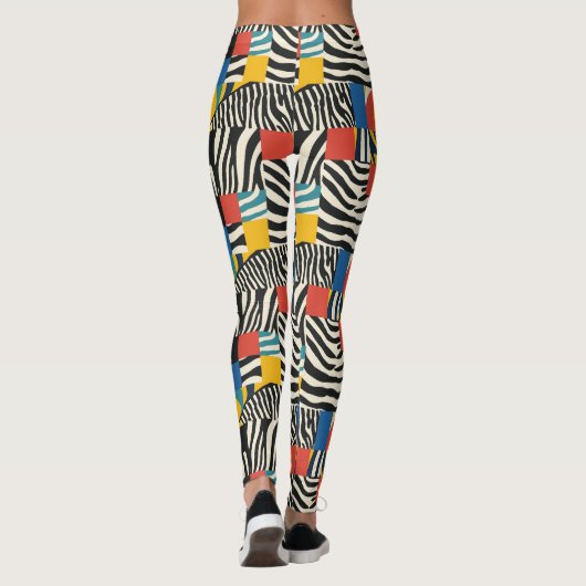 Retro Kleurrijke Zebra Block Patroon Leggings (Achterkant)