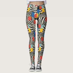 Retro Kleurrijke Zebra Block Patroon Leggings