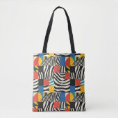 Retro Kleurrijke Zebra Block Patterned Fabric Tote Bag (Voorkant)
