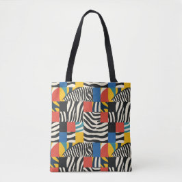 Retro Kleurrijke Zebra Block Patterned Fabric Tote Bag