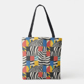 Retro Kleurrijke Zebra Block Patterned Fabric Tote Bag (Achterkant)