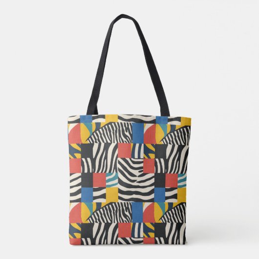 Retro Kleurrijke Zebra Block Patterned Fabric Tote Bag (Achterkant)