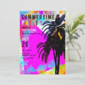 Retro Kleurrijke Zomerstrandfeest Palmboom Kaart (Staand voorkant)