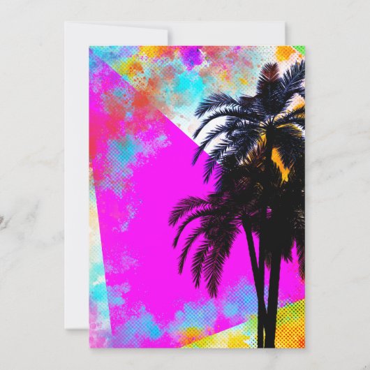 Retro Kleurrijke Zomerstrandfeest Palmboom Kaart (Achterkant)