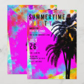 Retro Kleurrijke Zomerstrandfeest Palmboom Kaart (Voorkant / Achterkant)