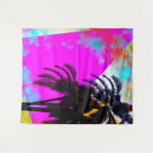 Retro Kleurrijke Zomerstrandfeest Palmboom Wandkleed (Voorkant (horizontaal))