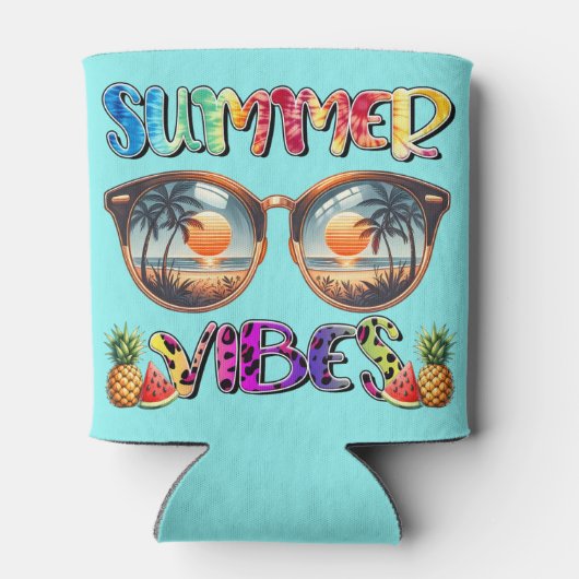 Retro Kleurrijke Zomervibes Blikjeskoeler (Achterkant)