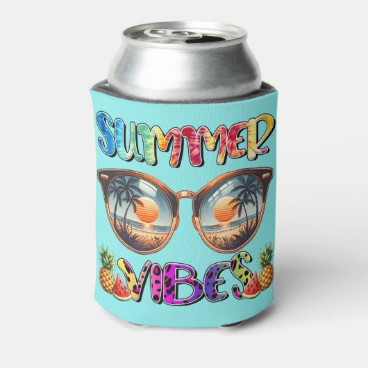 Retro Kleurrijke Zomervibes Blikjeskoeler (Blikje Achterkant)