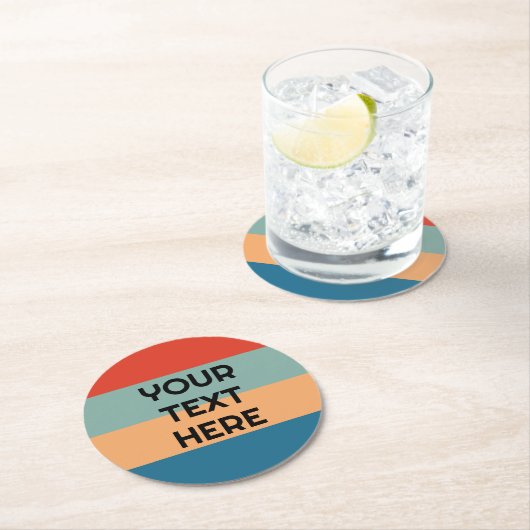 Retro kleurstrepen  uiterlijk tekst toevoegen ronde kartonnen onderzetter (Insitu)