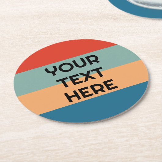 Retro kleurstrepen  uiterlijk tekst toevoegen ronde kartonnen onderzetter (Gebogen)