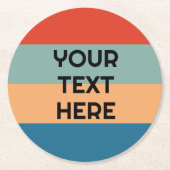 Retro kleurstrepen  uiterlijk tekst toevoegen ronde kartonnen onderzetter (Voorkant)