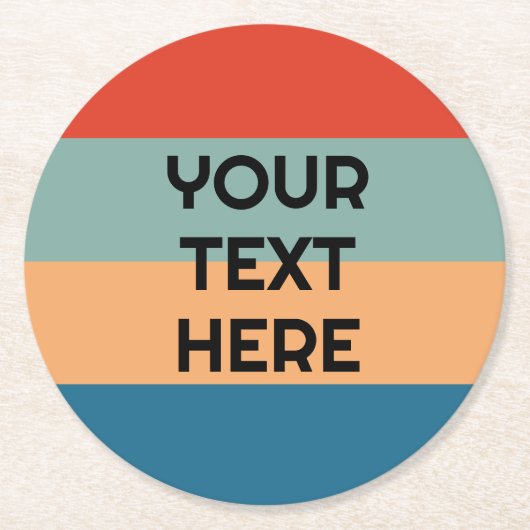 Retro kleurstrepen  uiterlijk tekst toevoegen ronde kartonnen onderzetter (Voorkant)