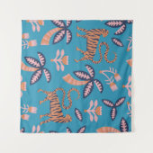 retro-kleurtijger, palmboom, bloemnaadloos wandkleed (Voorkant (horizontaal))