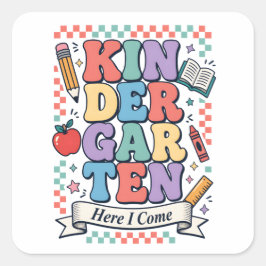 Retro kleuterschool, ik kom eraan School Vierkante Sticker