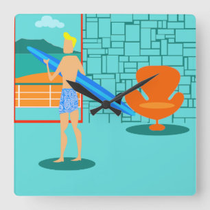 Retro Klok van de Muur van de Kerel Surfer Acryl