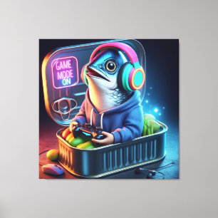Retro Klontige Sardine Gamer Diepzee Vibes Kunst Canvas Afdruk