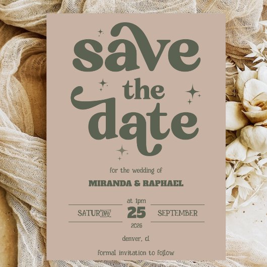 Retro Knal Roest & Groen Foto Bruiloft Save The Date