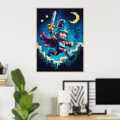 Retro Knight Pixelated Poster (Thuiskantoor)