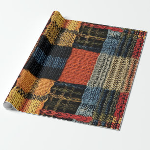 Retro Knit Patchwork - Gezellige Herfst Boho Vinta Cadeaupapier