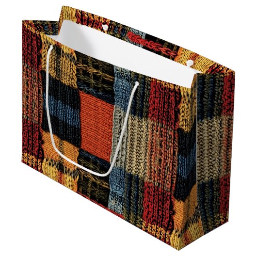 Retro Knit Patchwork - Gezellige Herfst Boho Vinta Groot Cadeauzakje (Voorkant Gekanteld)